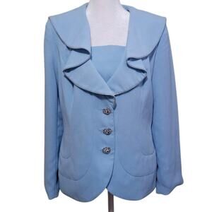 Vintage Lily & Taylor Blazer Womens Sz 12 Light Blue Ruffled Rhinestone Buttons